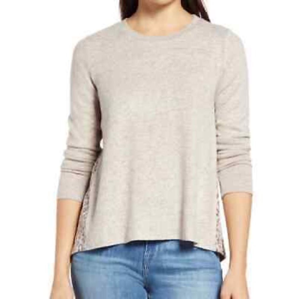 Bobeau Oatmeal and Leopard Lightweight Sweater NWT